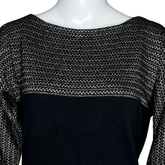 Lauren Ralph Lauren Sweater Women Small Black Silver Metallic Casual Edgy Preppy - Picture 5 of 7